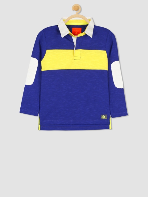 

Cherry Crumble Unisex Blue Colourblocked Peter Pan Collar T-shirt