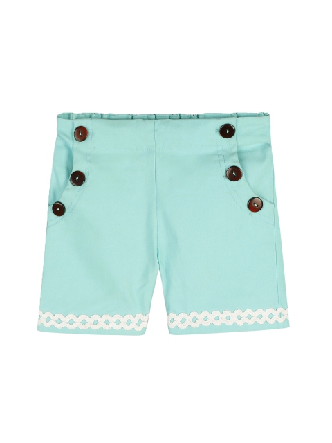 

Cherry Crumble Girls Sea Green Solid Regular Fit Regular Shorts