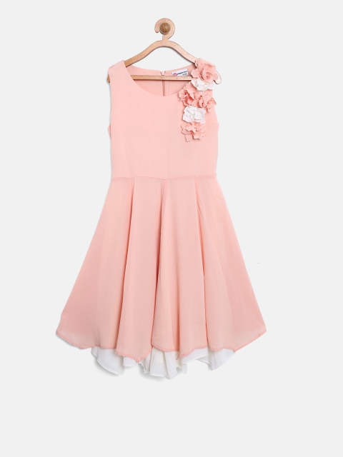 

Peppermint Girls Peach-Coloured Solid Fit and Flare Dress
