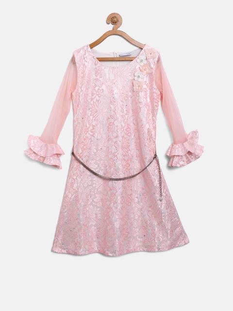 

Peppermint Girls Pink & Off-White Lace A-Line Dress