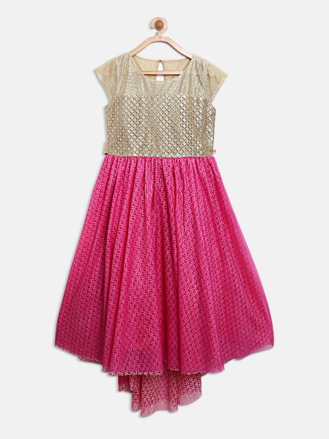 

Peppermint Girls Pink & Golden Net Maxi Dress