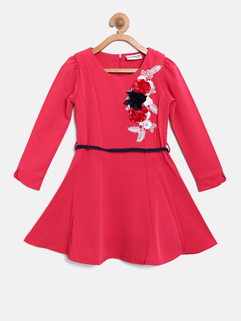 

Peppermint Girls Pink Solid A-Line Dress with Applique Detail
