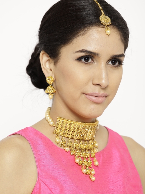 

Zaveri Pearls Gold-Toned & Off-White Stone-Studded Jewellery Set