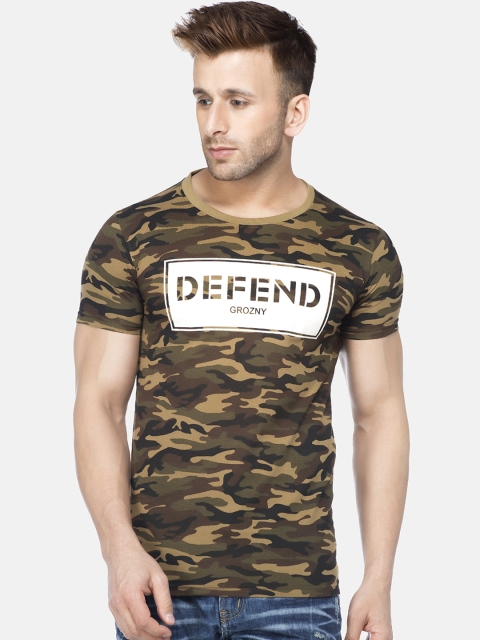 

Tinted Men Olive Green Printed Round Neck T-shirt