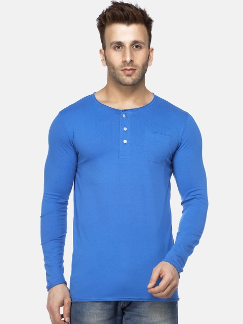 

Tinted Men Blue Solid Henley Neck T-shirt
