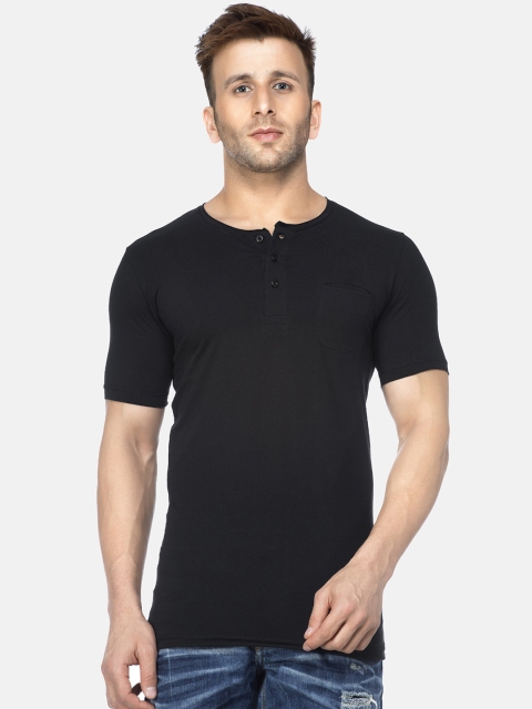 

Tinted Men Black Solid Henley Neck T-shirt
