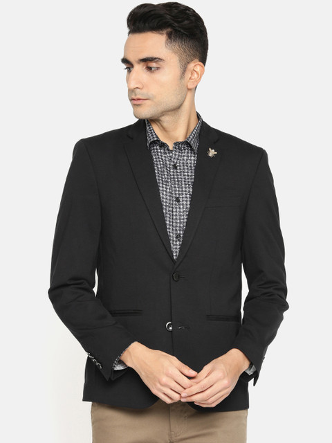 

Jack & Jones Men Soild Black Slim Fit Single Breasted Smart Casual Blazer