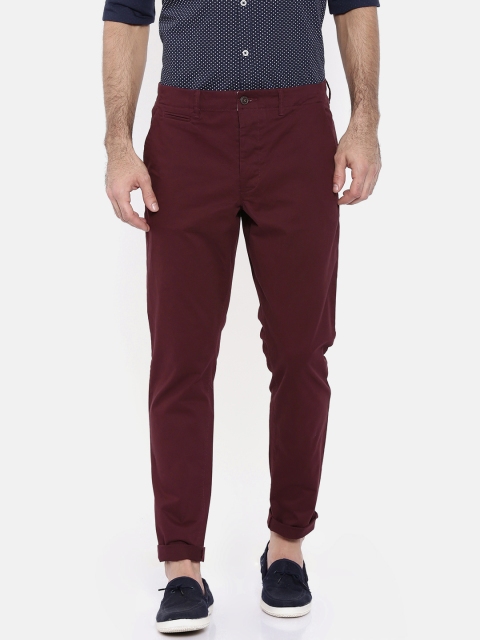 

Jack & Jones Men Burgundy Slim Fit Solid Chinos