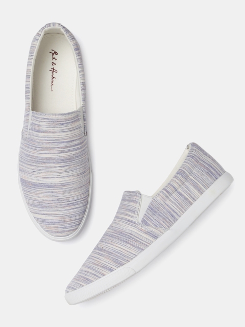 

Mast & Harbour Men Cream & Blue Printed Slip-On Sneakers