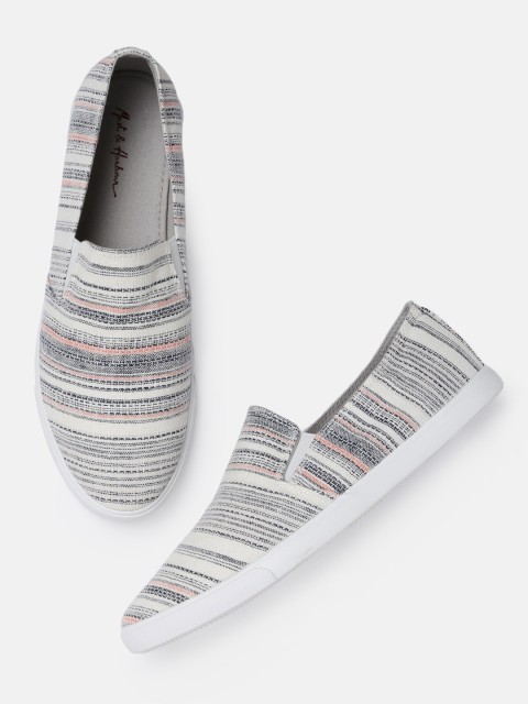

Mast & Harbour Men Off-White & Black Striped Slip-On Sneakers