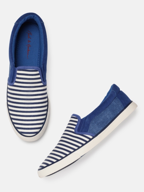 

Mast & Harbour Men Blue & White Striped Slip-On Sneakers
