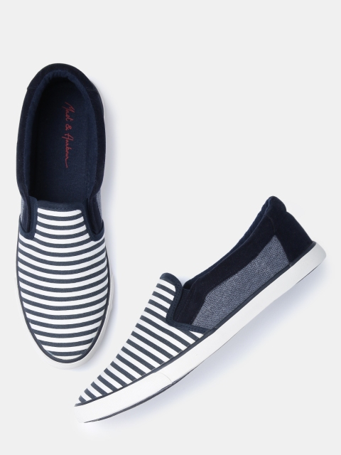 

Mast & Harbour Men Navy & White Striped Slip-On Sneakers, Navy blue
