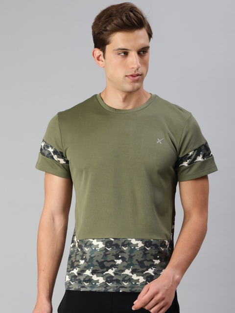 

HRX by Hrithik Roshan Men Active Olive Green Printed Round Neck Running T-shirt