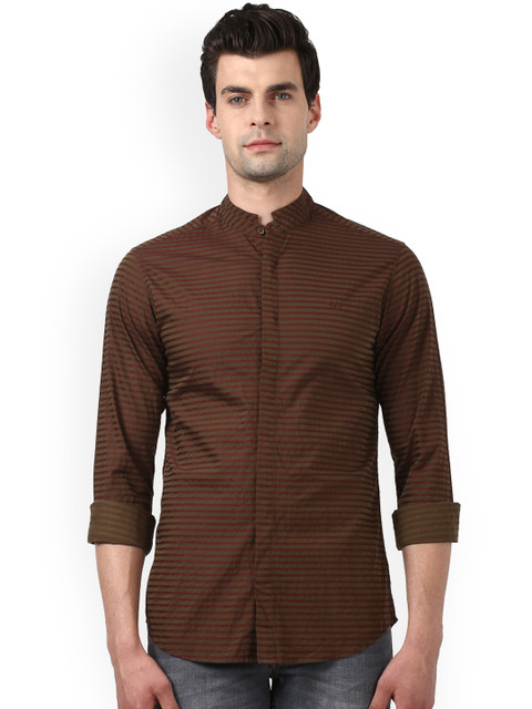 

ColorPlus Men Brown & Red Regular Fit Striped Casual Shirt