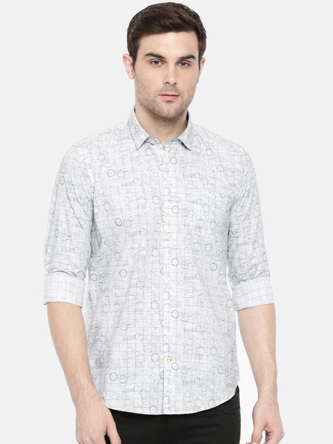 

ColorPlus Men White & Grey Regular Fit Printed Casual Shirt