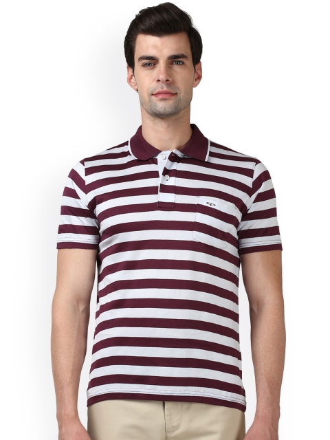 

ColorPlus Men Maroon & White Striped Polo Collar T-shirt
