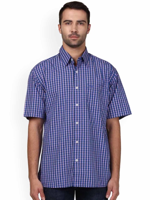 

ColorPlus Men Blue & Pink Regular Fit Checked Casual Shirt