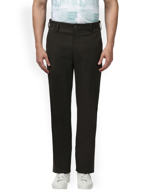 

ColorPlus Men Olive Green & Brown Regular Fit Solid Regular Trousers
