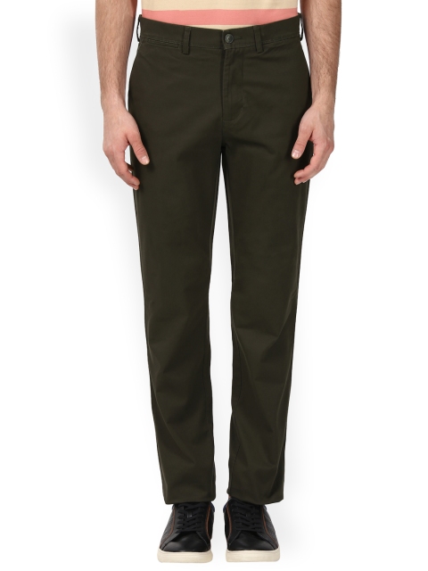 

ColorPlus Men Olive Green & Brown Regular Fit Solid Regular Trousers