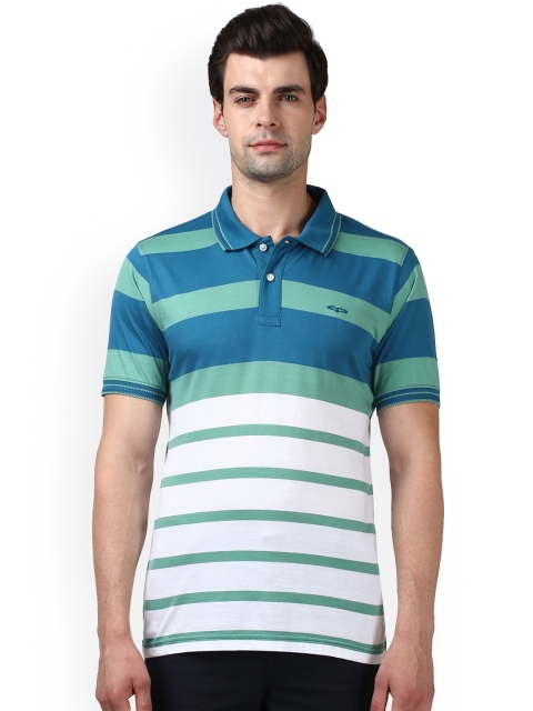 

ColorPlus Men Blue & Green Striped Polo Collar T-shirt