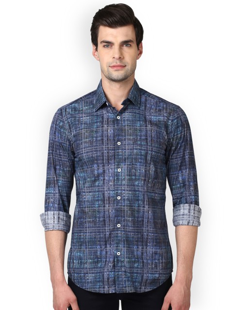 

ColorPlus Men Blue Tailored Fit Checked Casual Shirt