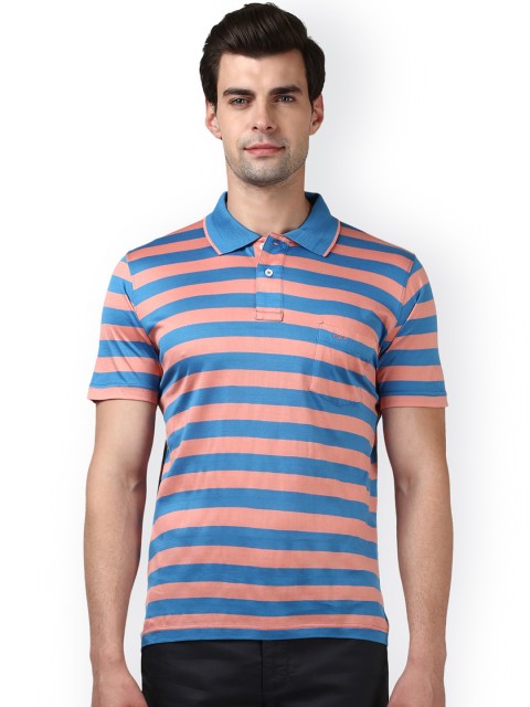 

ColorPlus Men Blue Striped Polo Collar T-shirt