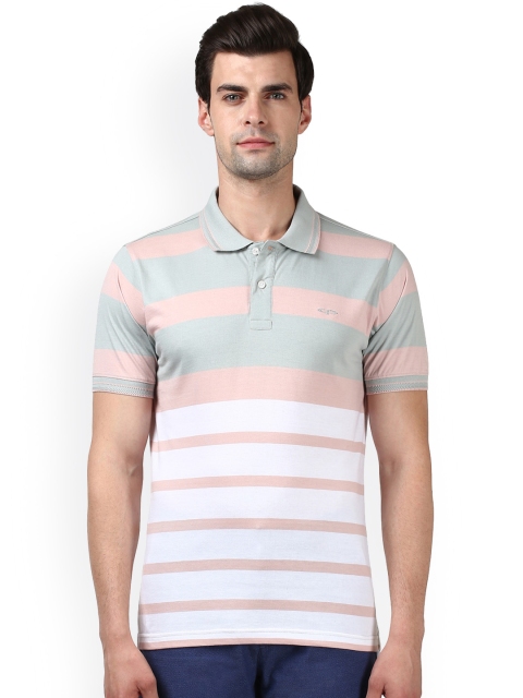 

ColorPlus Men Grey & Pink Striped Polo Collar T-shirt