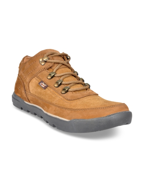 

Allen Cooper Men Tan Textured Leather Mid-Top Trekking Shoes