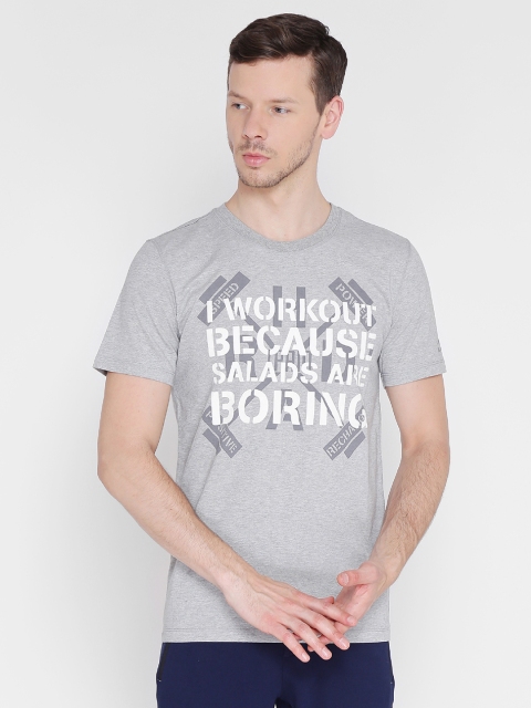

Alcis Men Grey Printed Round Neck T-shirt, Grey melange
