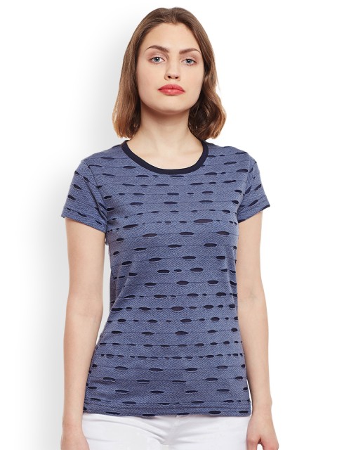 

VIMAL JONNEY Women Navy Blue Self Design T-shirt