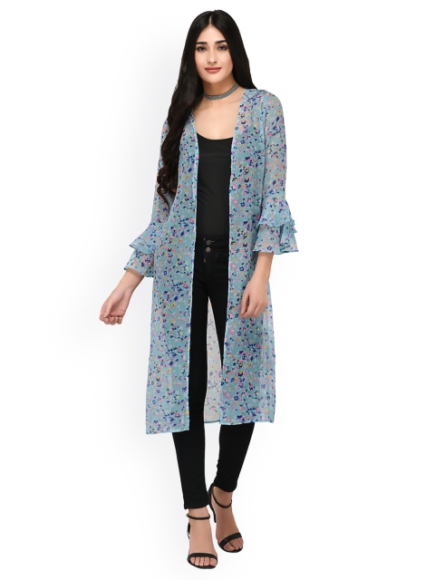 

PURYS Women Blue & Blue Printed Open Front Shrug