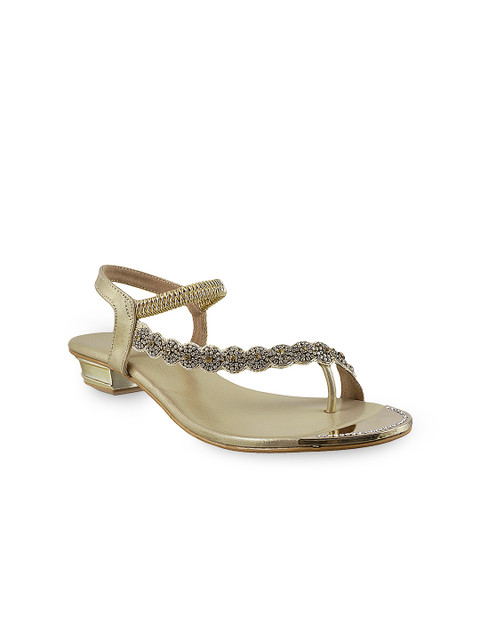 

Metro Women Gold-Toned Solid Synthetic T-Strap Flats