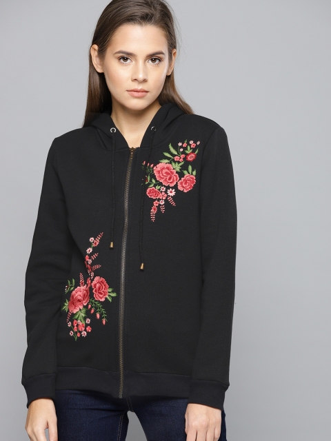 

Chemistry Women Black Embroidered Hooded Sweatshirt