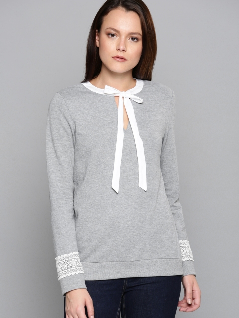 

Chemistry Women Grey Melange Solid Sweatshirt