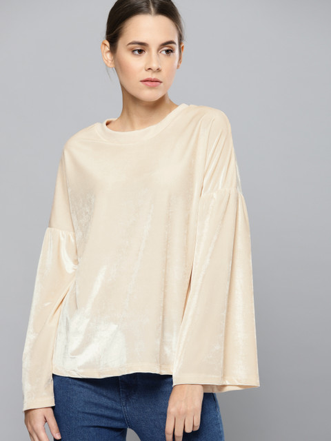 

Chemistry Women Beige-Coloured Drop-Shoulder Velvet Top