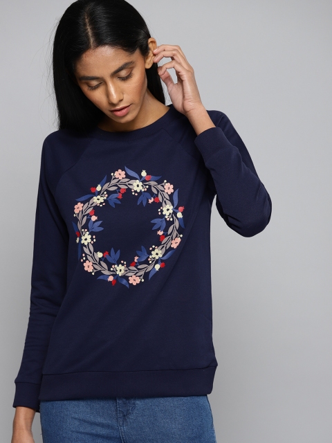 

Chemistry Women Navy Blue Floral Printed Sweatshirt