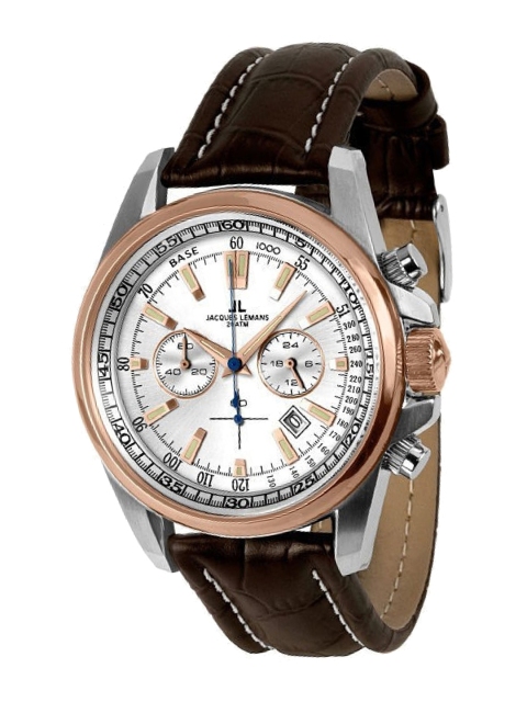 

Jacques Lemans Men White & Brown Chronograph Watch 1-1117NN