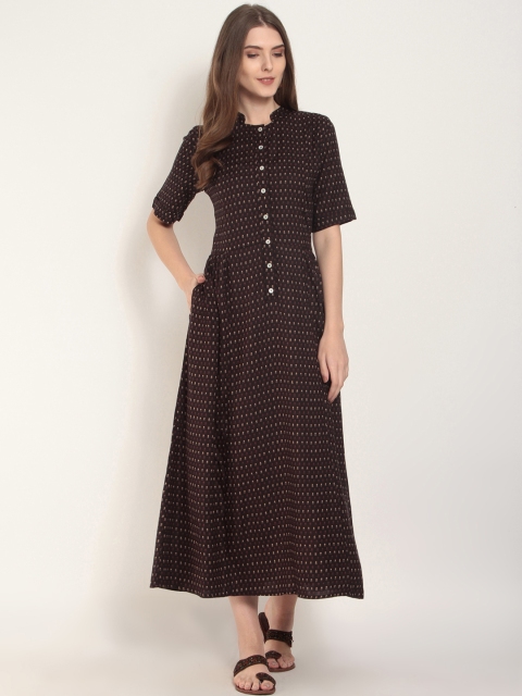 

RARE ROOTS Women Brown & Black Printed Maxi Dress