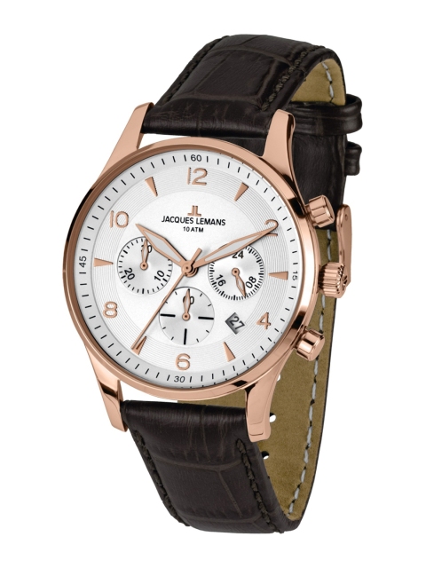 

Jacques Lemans Men White & Brown Chronograph Watch 1-1654H