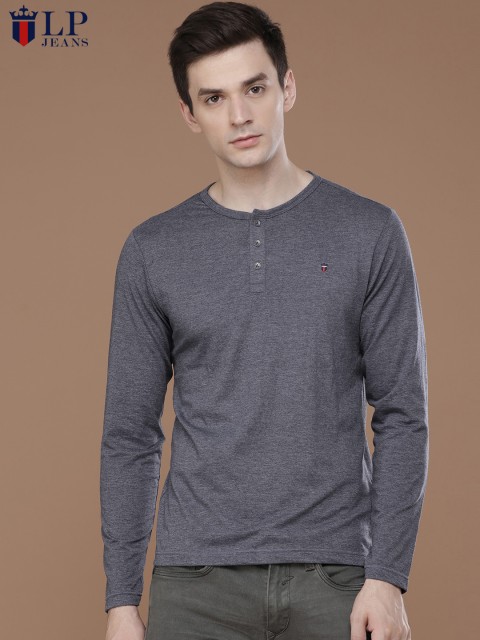 

Louis Philippe Jeans Men Charcoal Grey Solid Henley Neck T-shirt