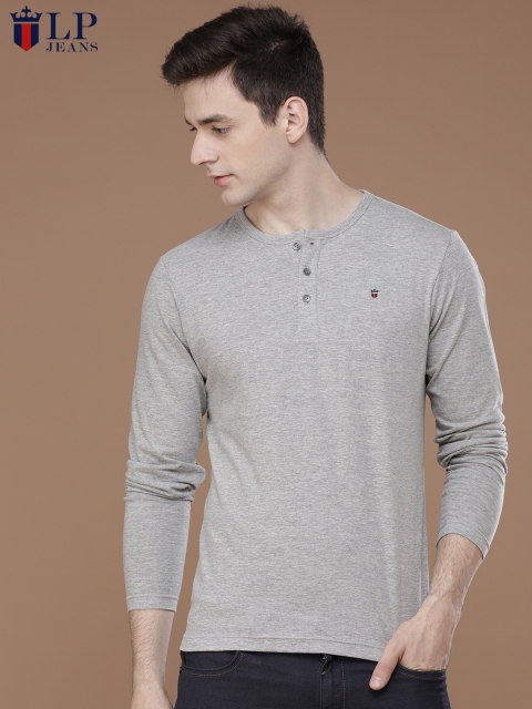 

Louis Philippe Jeans Men Grey Melange Solid Henley Neck T-shirt