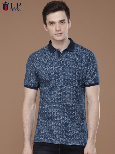 

Louis Philippe Jeans Men Blue Printed Polo Collar T-shirt
