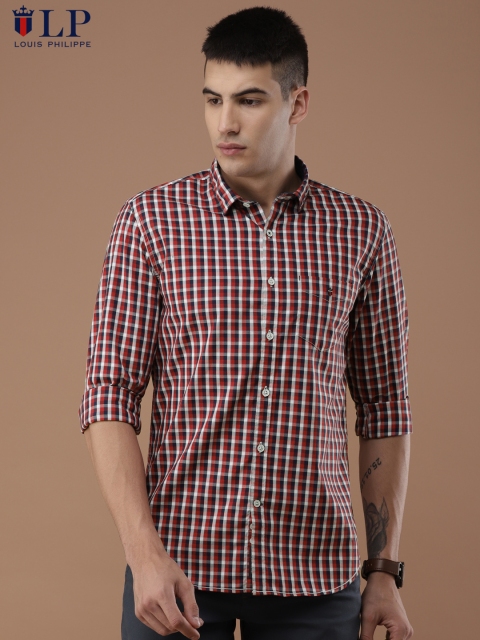 

Louis Philippe Sport Men Red & Navy Blue Slim Fit Checked Casual Shirt