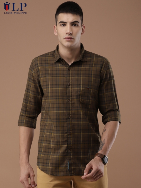 

Louis Philippe Sport Men Brown & Yellow Super Slim Fit Checked Casual Shirt