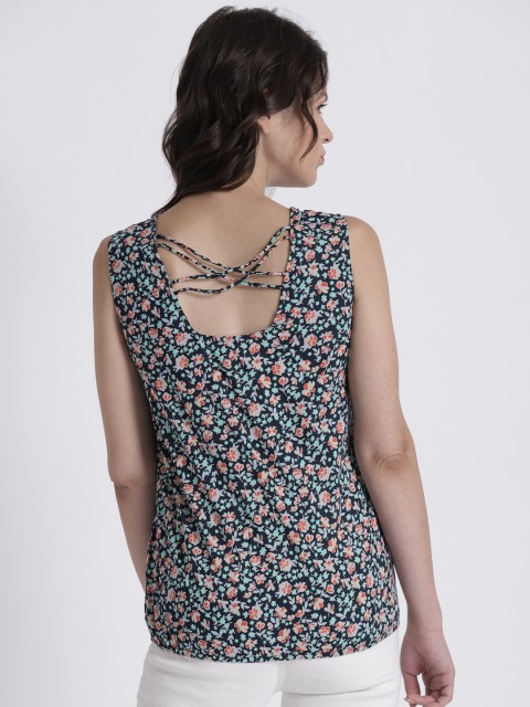 

Chemistry Women Navy Printed Styled Back Top, Navy blue
