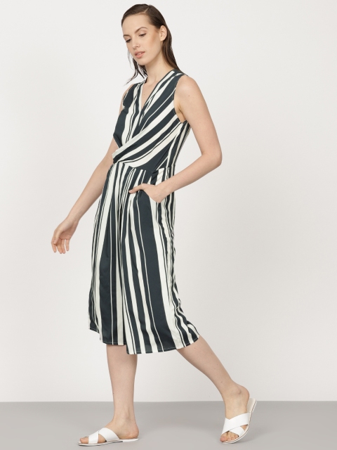 

ether Navy Blue & White Striped Culotte Jumpsuit