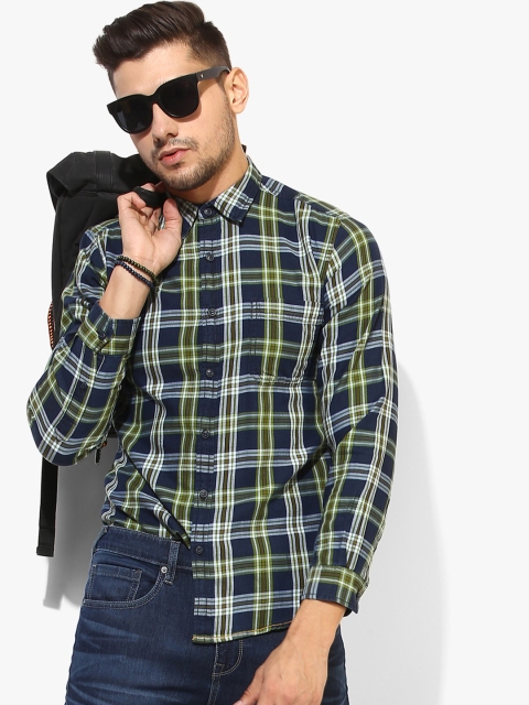 

Pepe Jeans Men Green & Navy Blue Regular Fit Checked Casual Shirt