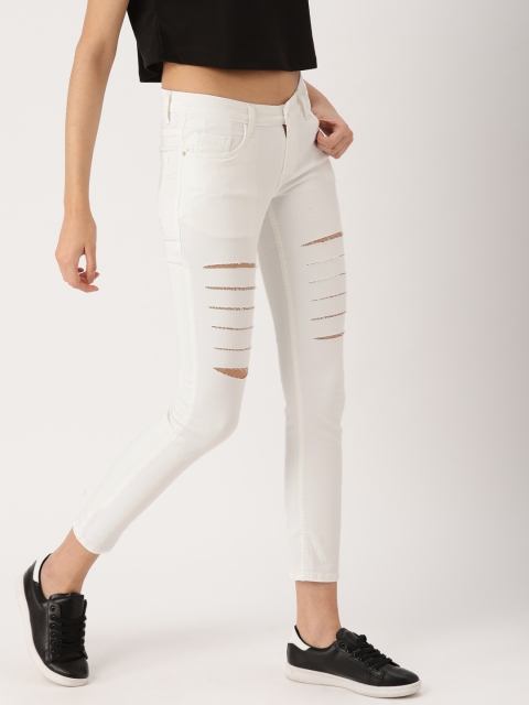 

DressBerry Women White Slim Fit Mid-Rise Mildly Distressed Stretchable Cropped Jeans