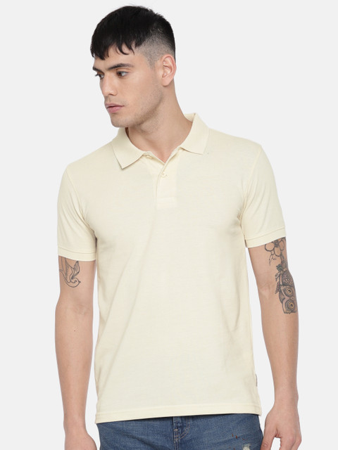 

Flying Machine Men Beige Solid Polo Collar T-shirt