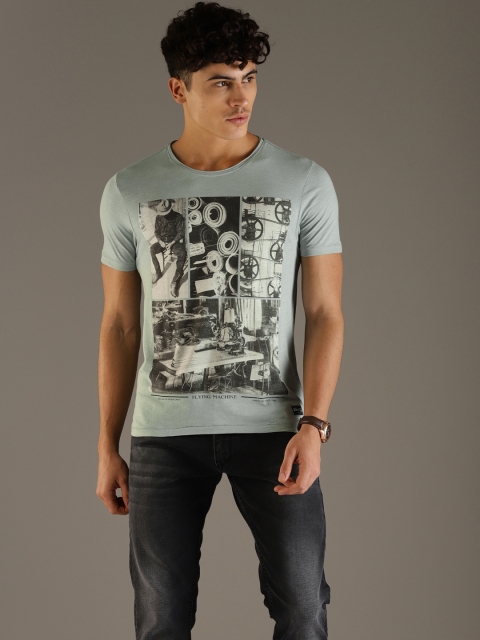 

Flying Machine Men Grey Printed Round Neck T-shirt